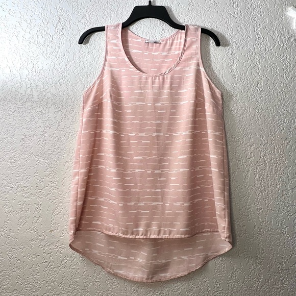 Halogen Blush Pink White Sleeveless High Low Tank Tops Blouse Casual Spring - Picture 2 of 7